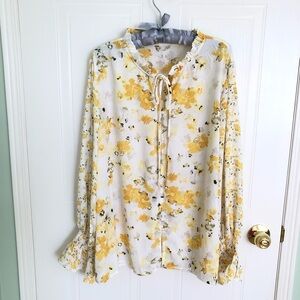 BLOUSE Floral Yellow and White Women's Top